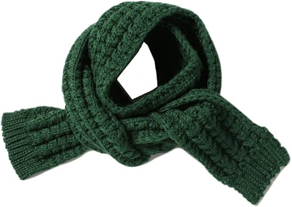 Kids Knitted Scarf Winter Fashion Solid Color Green for Girls Boys