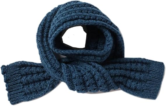 Kids Knitted Scarf Winter Fashion Solid Color blue for Girls Boys