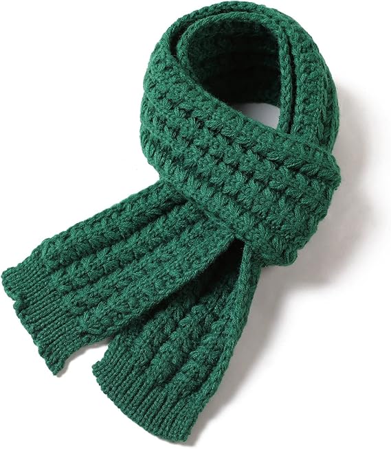 Kids Knitted Scarf Winter Fashion Solid Color Green for Girls Boys