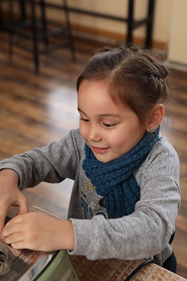 Kids Knitted Scarf Winter Fashion Solid Color blue for Girls Boys