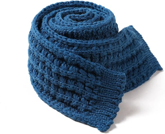 Kids Knitted Scarf Winter Fashion Solid Color blue for Girls Boys