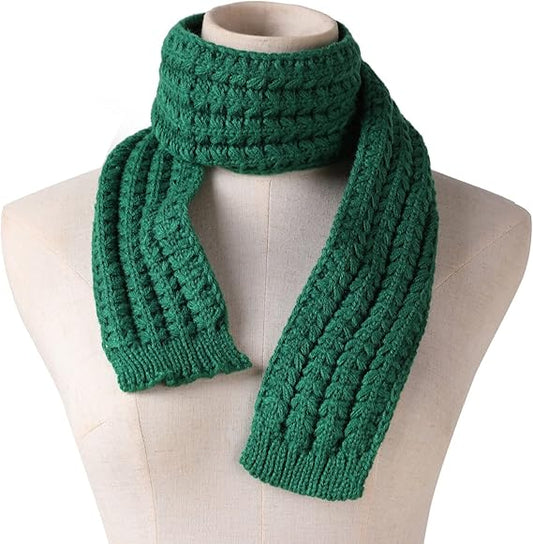 Kids Knitted Scarf Winter Fashion Solid Color Green for Girls Boys