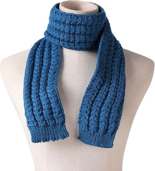Kids Knitted Scarf Winter Fashion Solid Color blue for Girls Boys